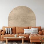 Colorful DIY peel and stick arch wall decal on living room wall
