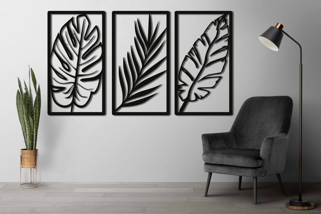 Minimalist boho arch wall sticker with tropical leaf design
