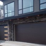 Modern garage doors made of glass, wood, and steel materials displayed side by side for comparison