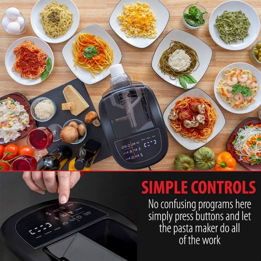 Deco Chef automatic pasta maker with freshly made pasta on the counter