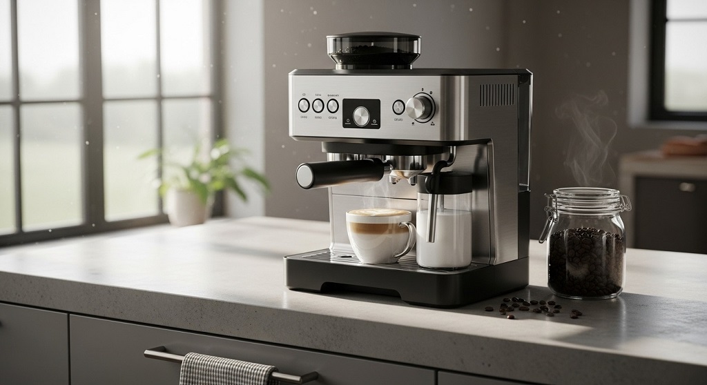Different types of home coffee machines in kitchen
