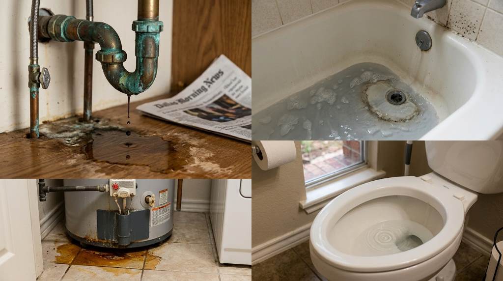 Water leak damage on ceiling indicating hidden plumbing issue