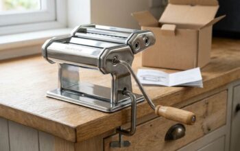 VeoHome manual pasta maker with hand crank and clamp