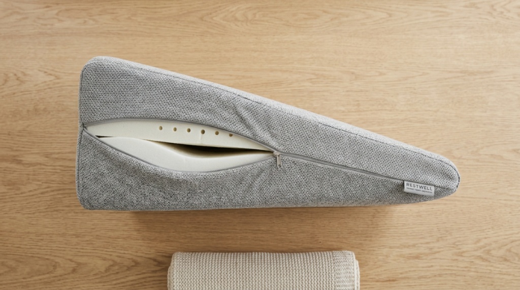 Close-up of breathable memory foam wedge pillow cover.