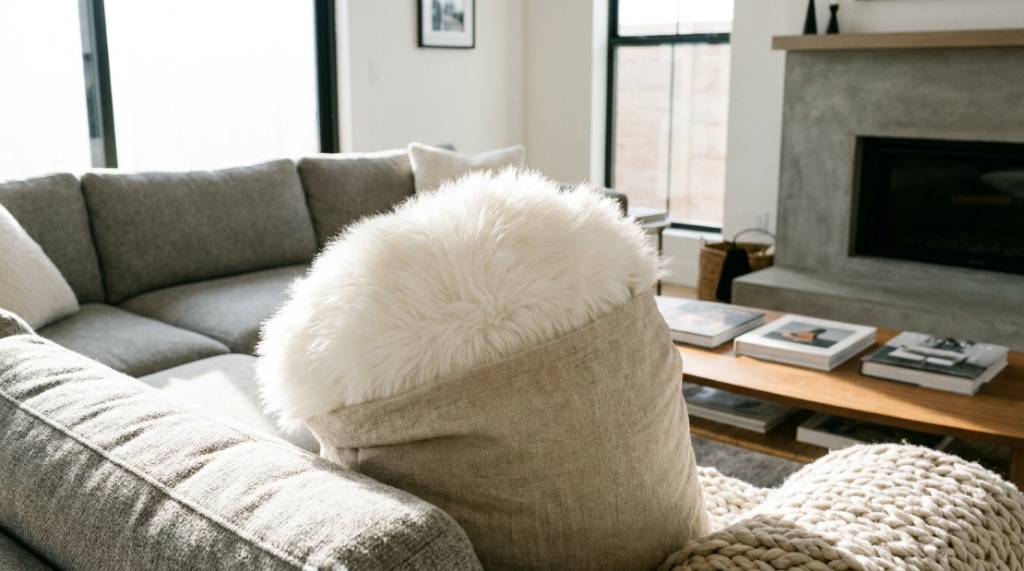 Hands compressing a soft white pillow insert to show resilience and bounce-back.